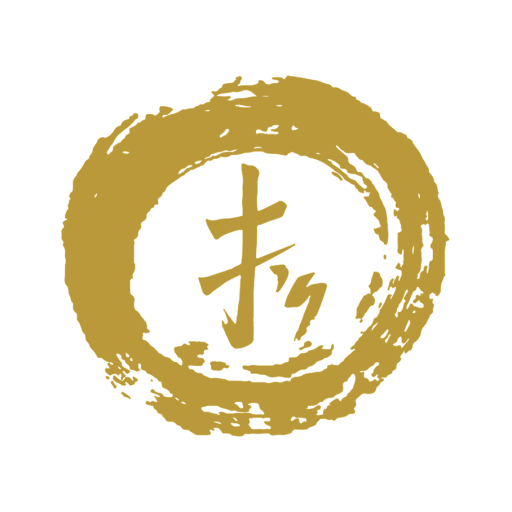 Logo con pennellata circolare dorata e simbolo al centro